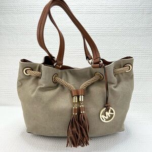 Michael Kors Handbag Large Marina Canvas Gathered Tote Tan/Gold